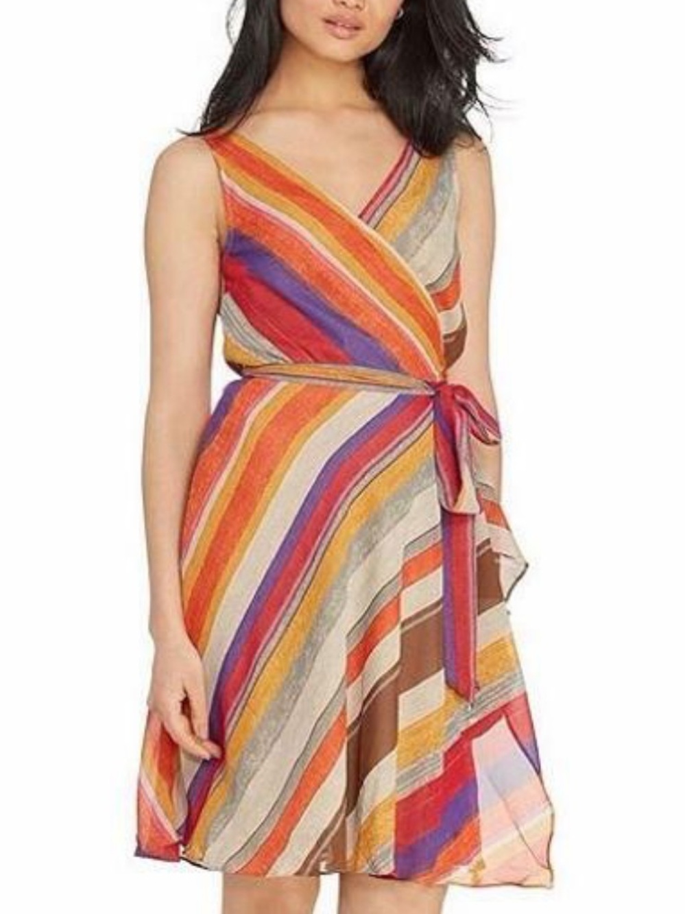 Ralph Lauren women Dress Wrap 8 medium southwestern stripe tan brown knee